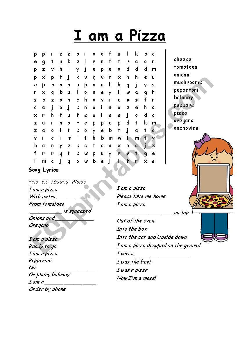 I am a Pizza Song worksheet