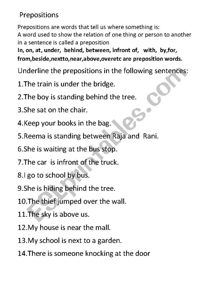 prepositions worksheet