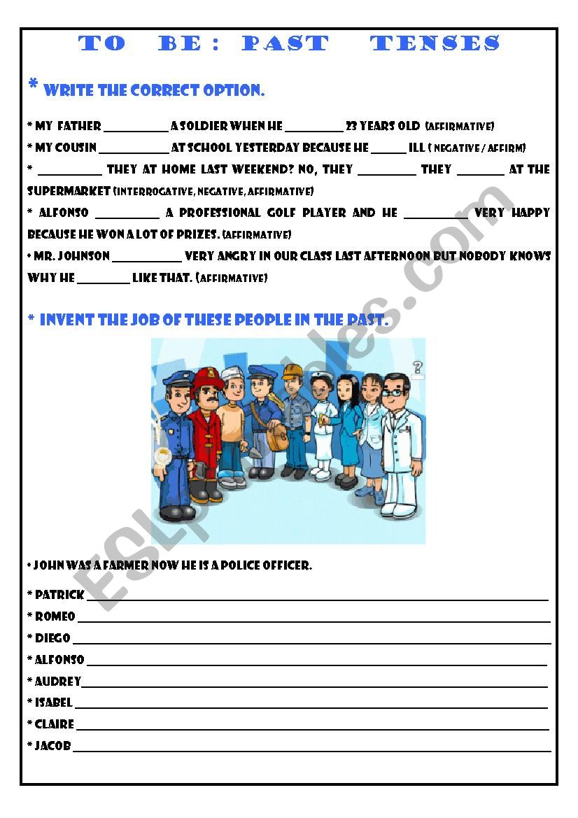 to be past tense worksheet