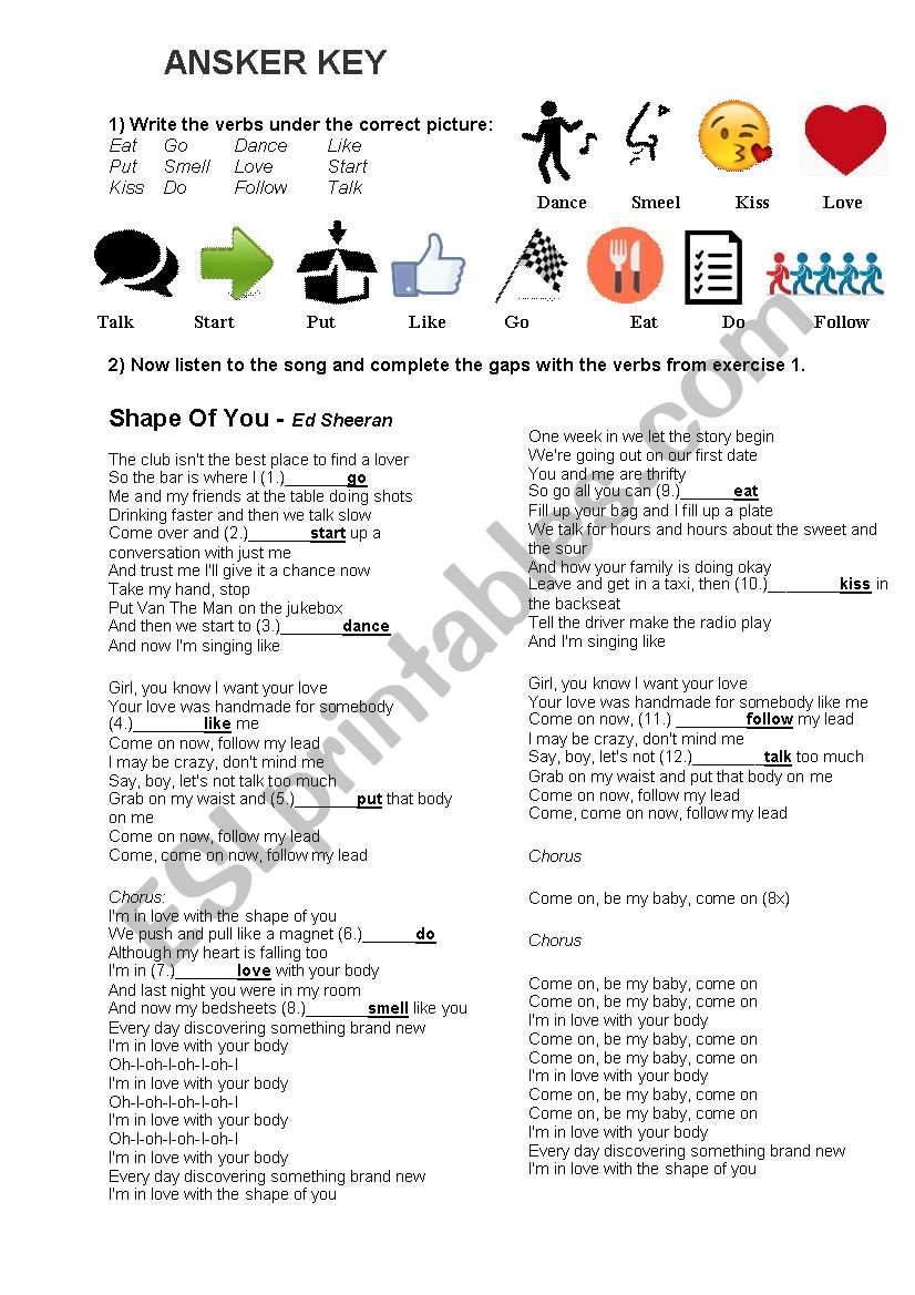 Shape of you - Ed Sheeran (verbs)