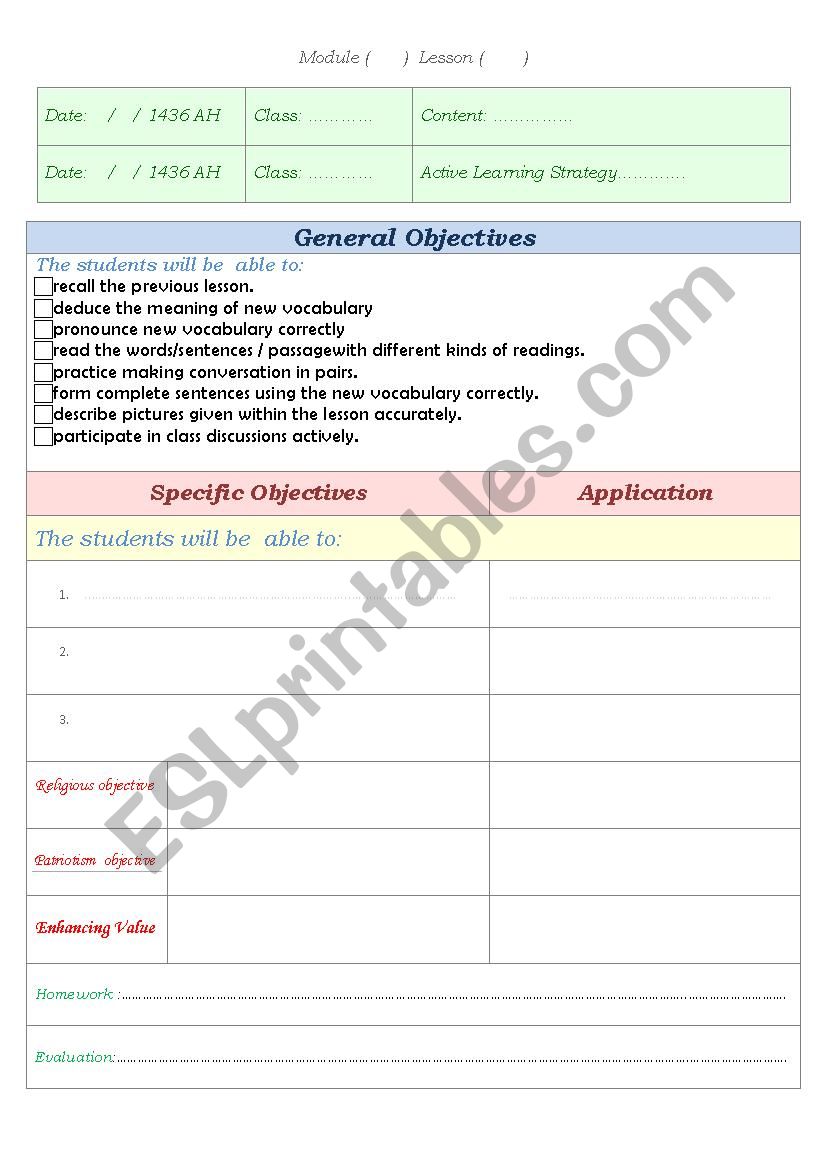 lesson plan  worksheet