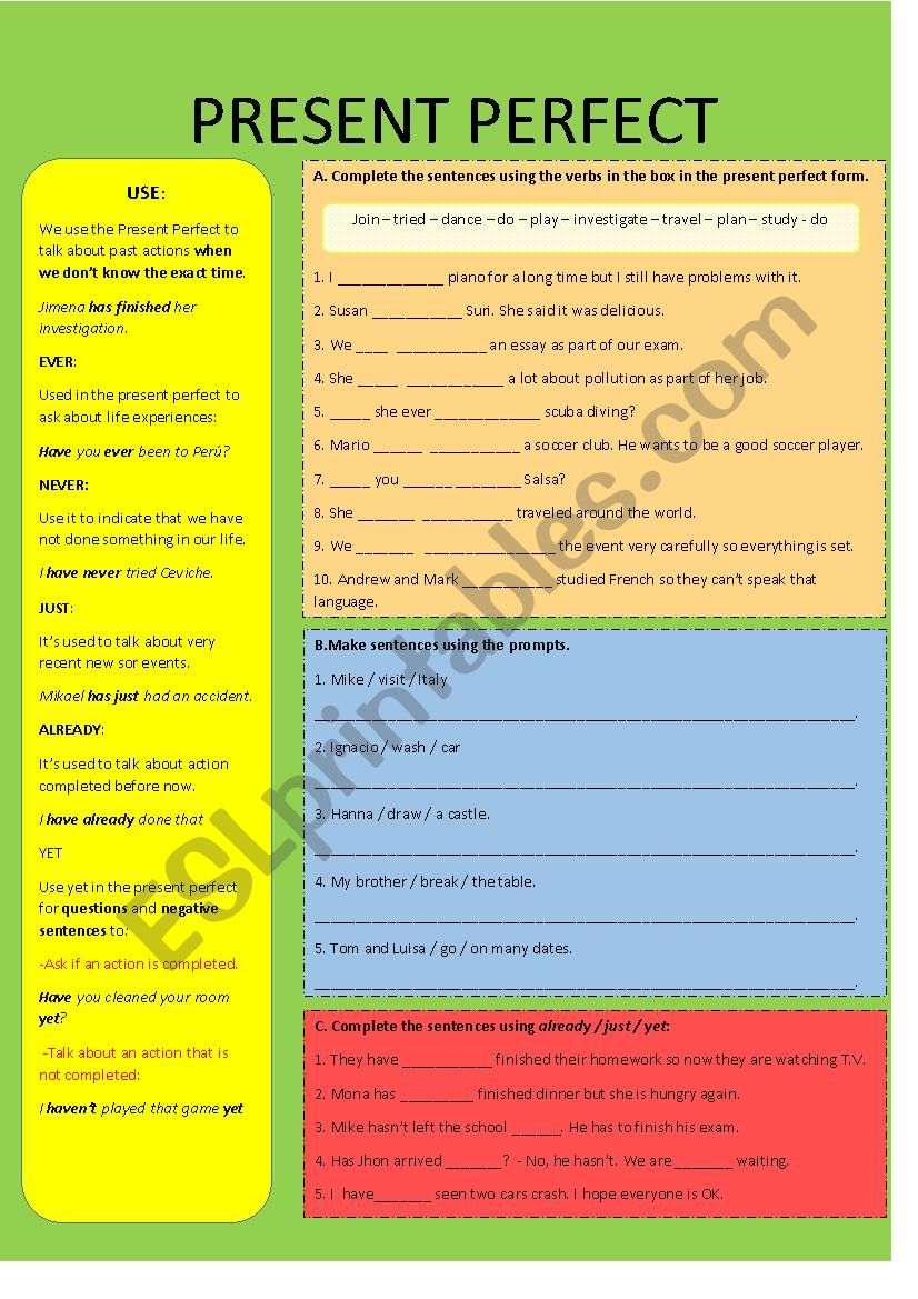 PRESENT PERFECT SIMPLE worksheet