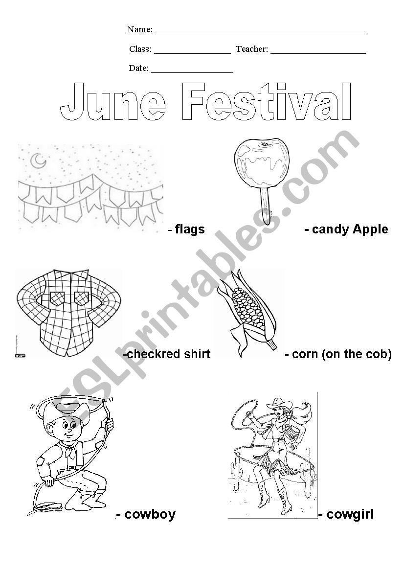 June Country Party worksheet