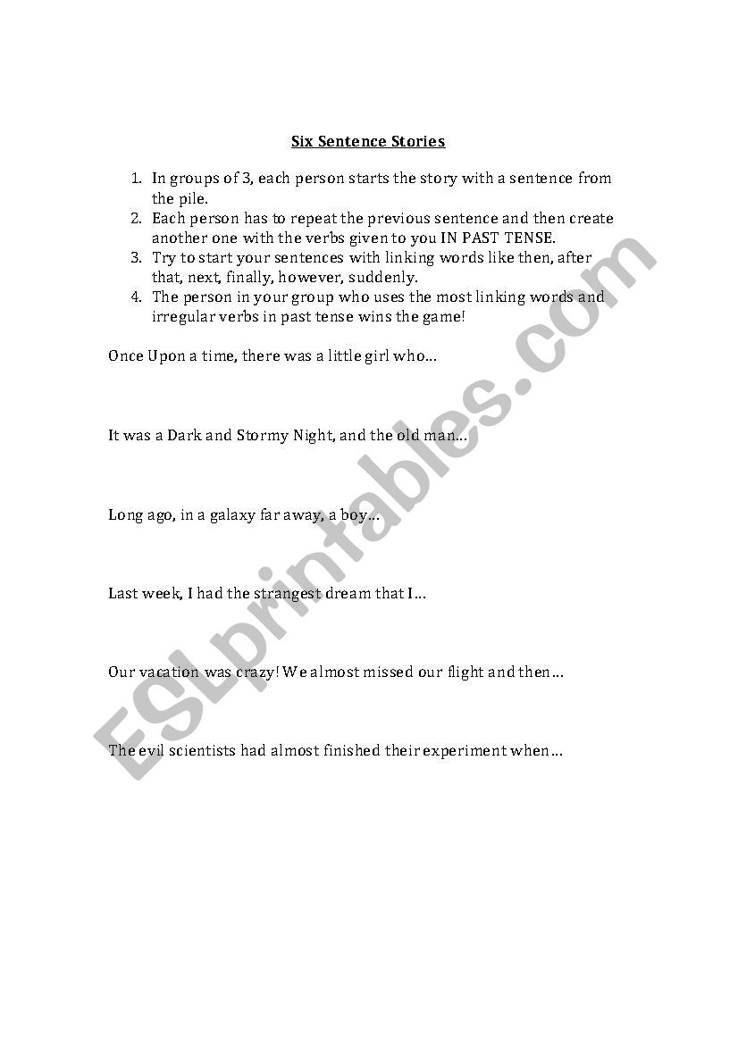 Six Sentence Stories worksheet