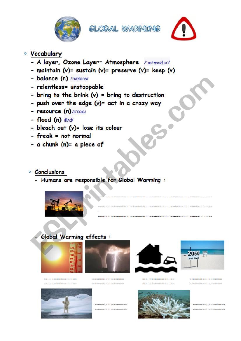 global warning worksheet