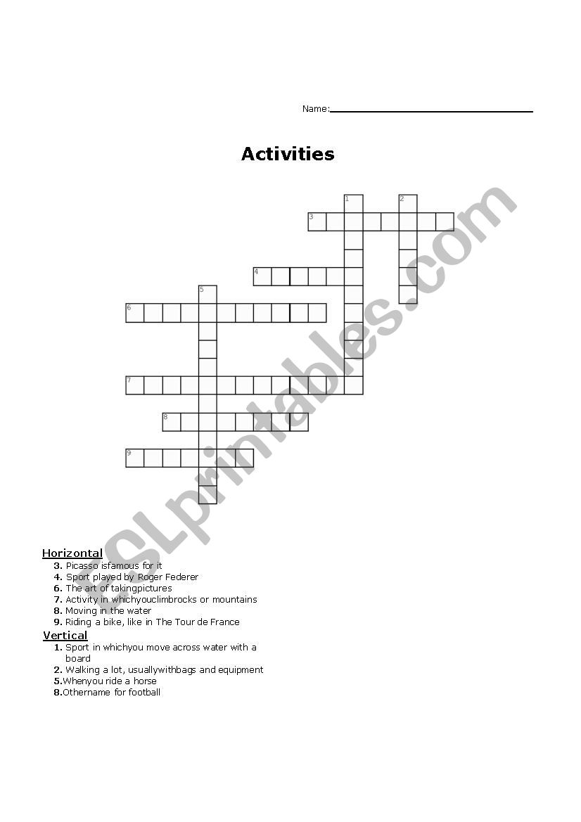 Crossword: Activities worksheet