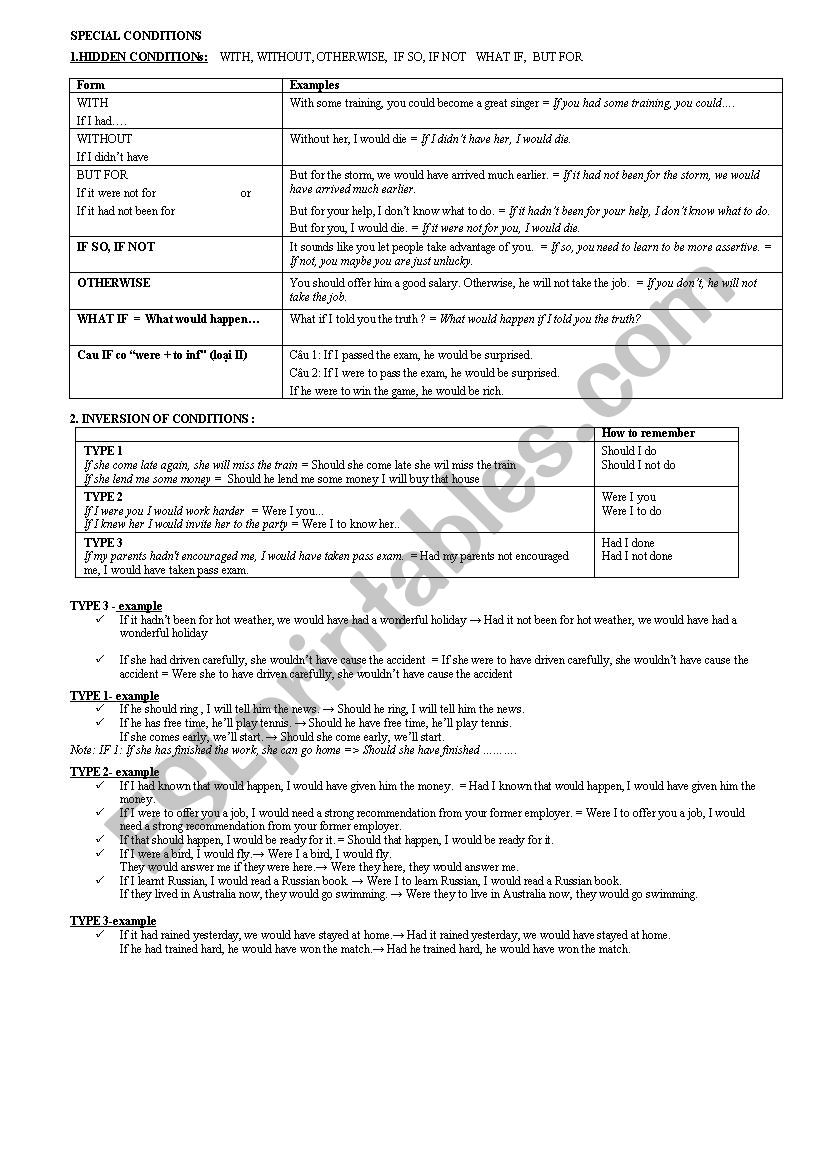 Hidden Condition Sentences worksheet