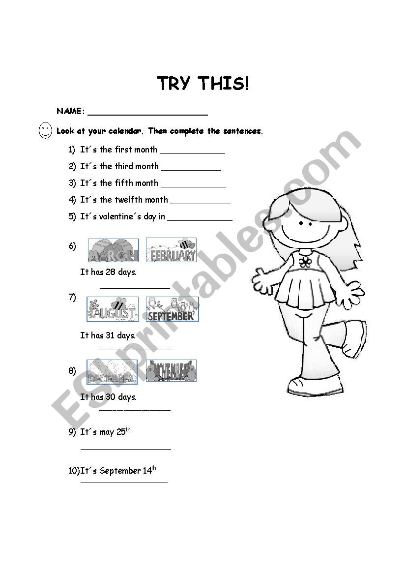 months of the year worksheet