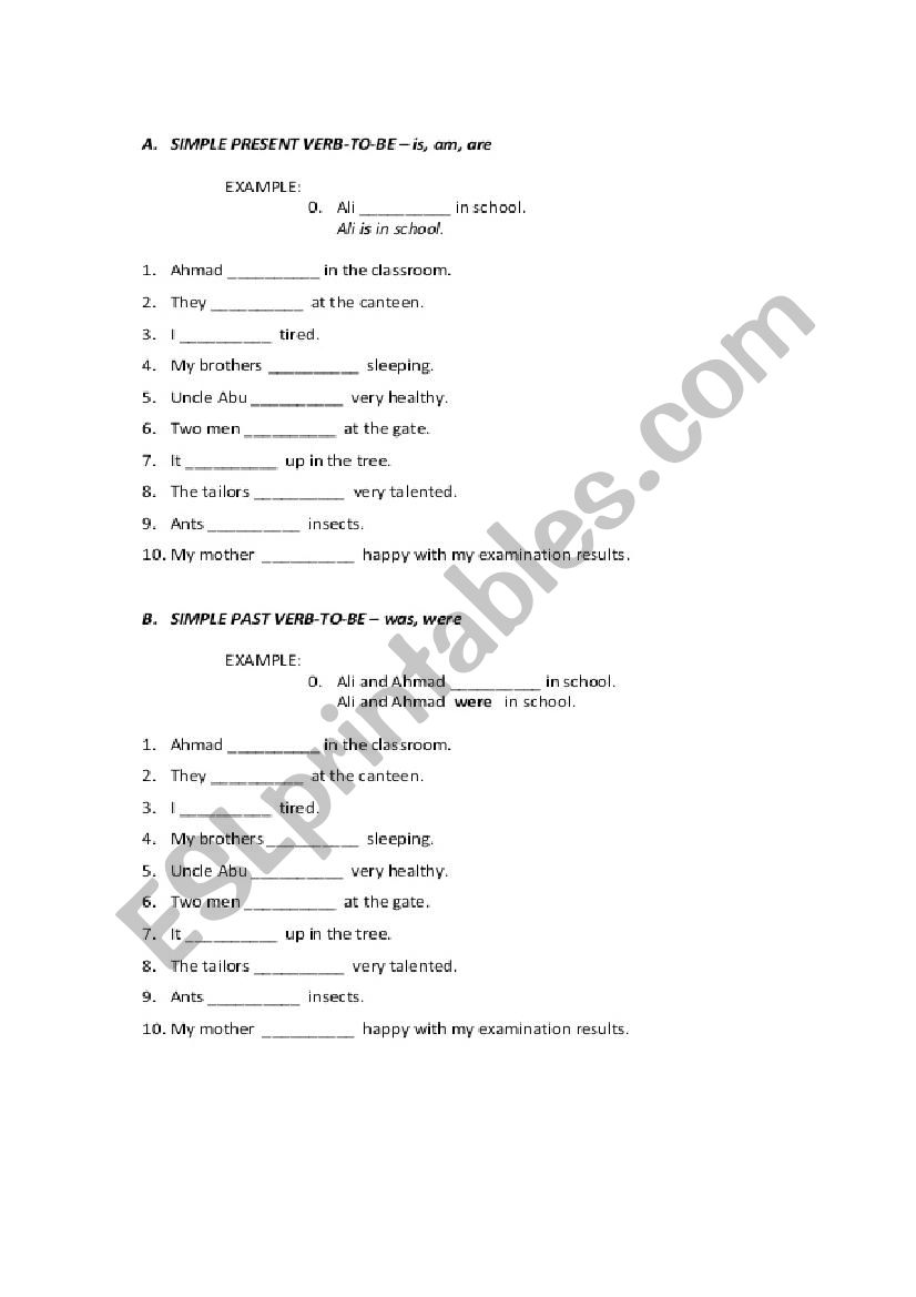 verb to be  worksheet