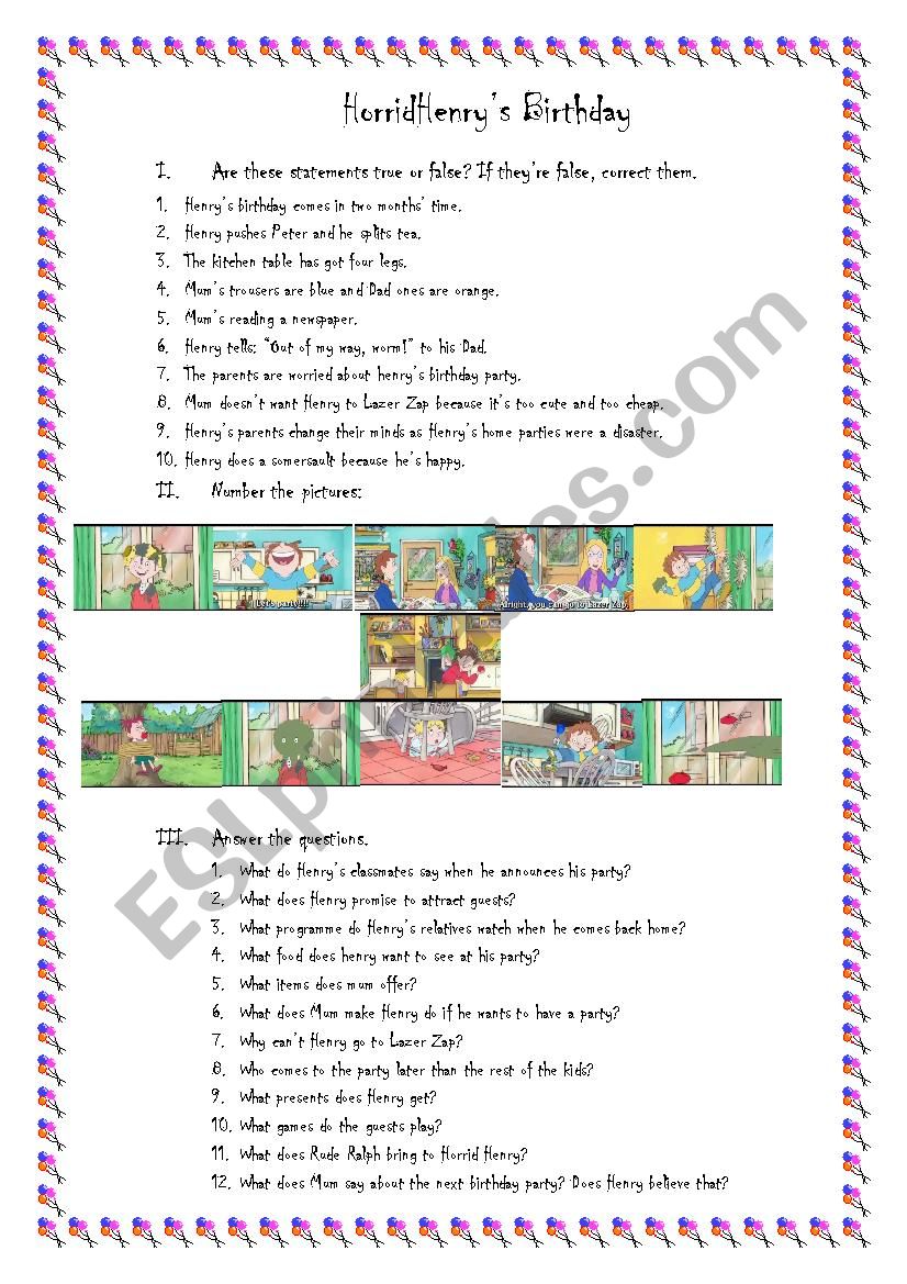 Horrid henry. Activities to the episode named Henrys birthday