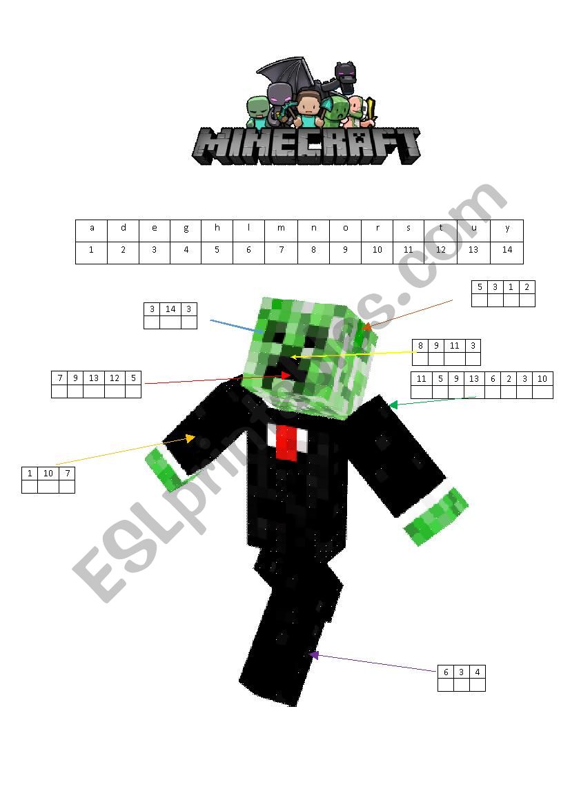 Body Parts (Minecraft) worksheet