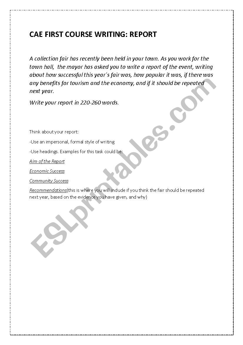 CAE REPORT WRITING EXERCISE worksheet