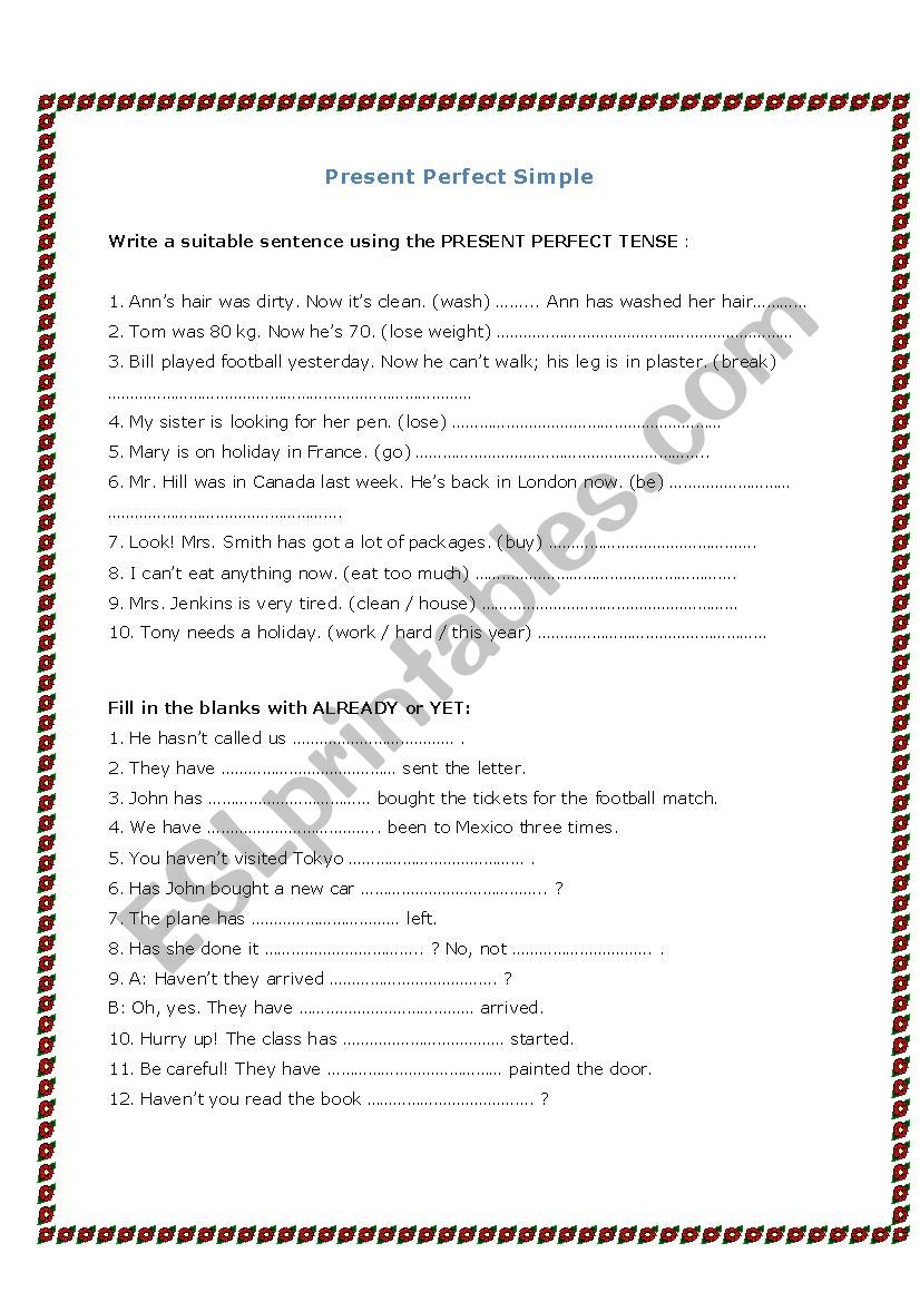 PRESENT PERFECT SIMPLE  worksheet