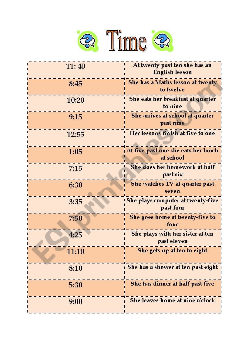 TIMESCALES worksheet