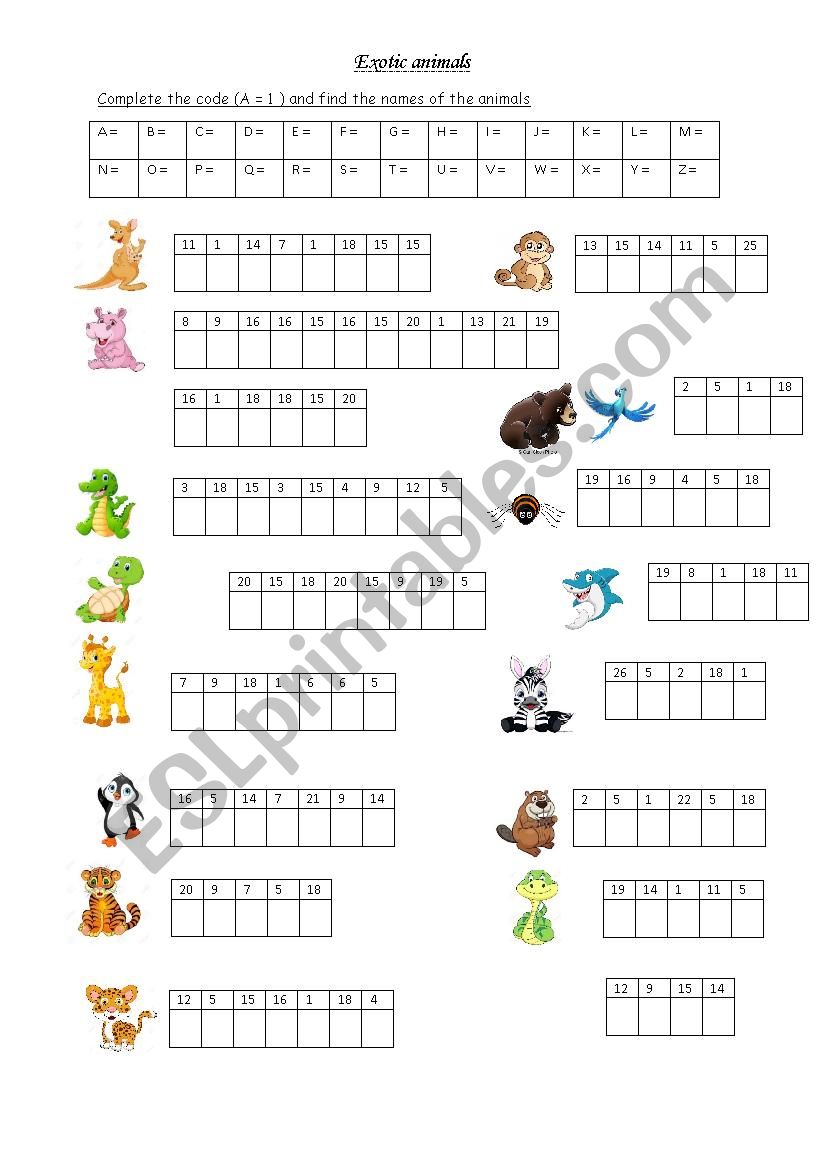 animals  worksheet