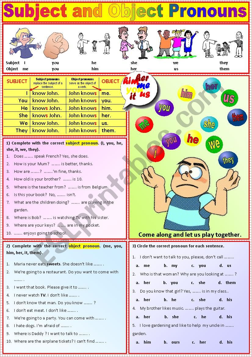 Subject and Object Pronouns + Exercises + KEY