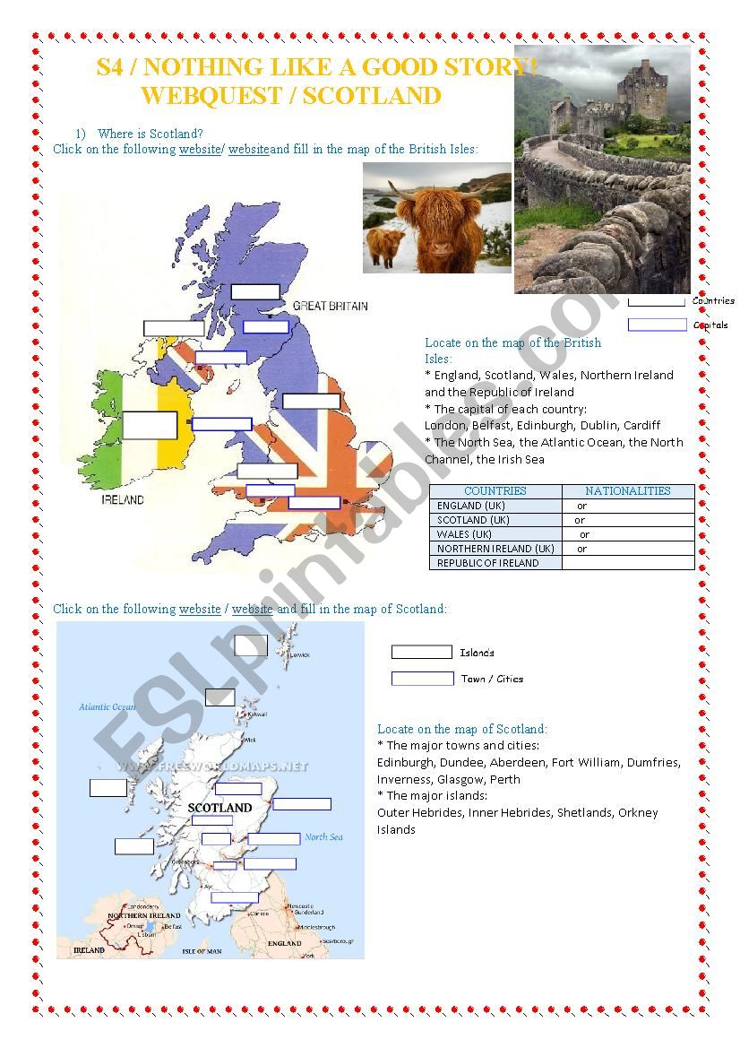 Webquest - Scotland worksheet