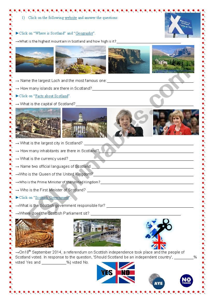 Scotland - Webquest part 2 worksheet