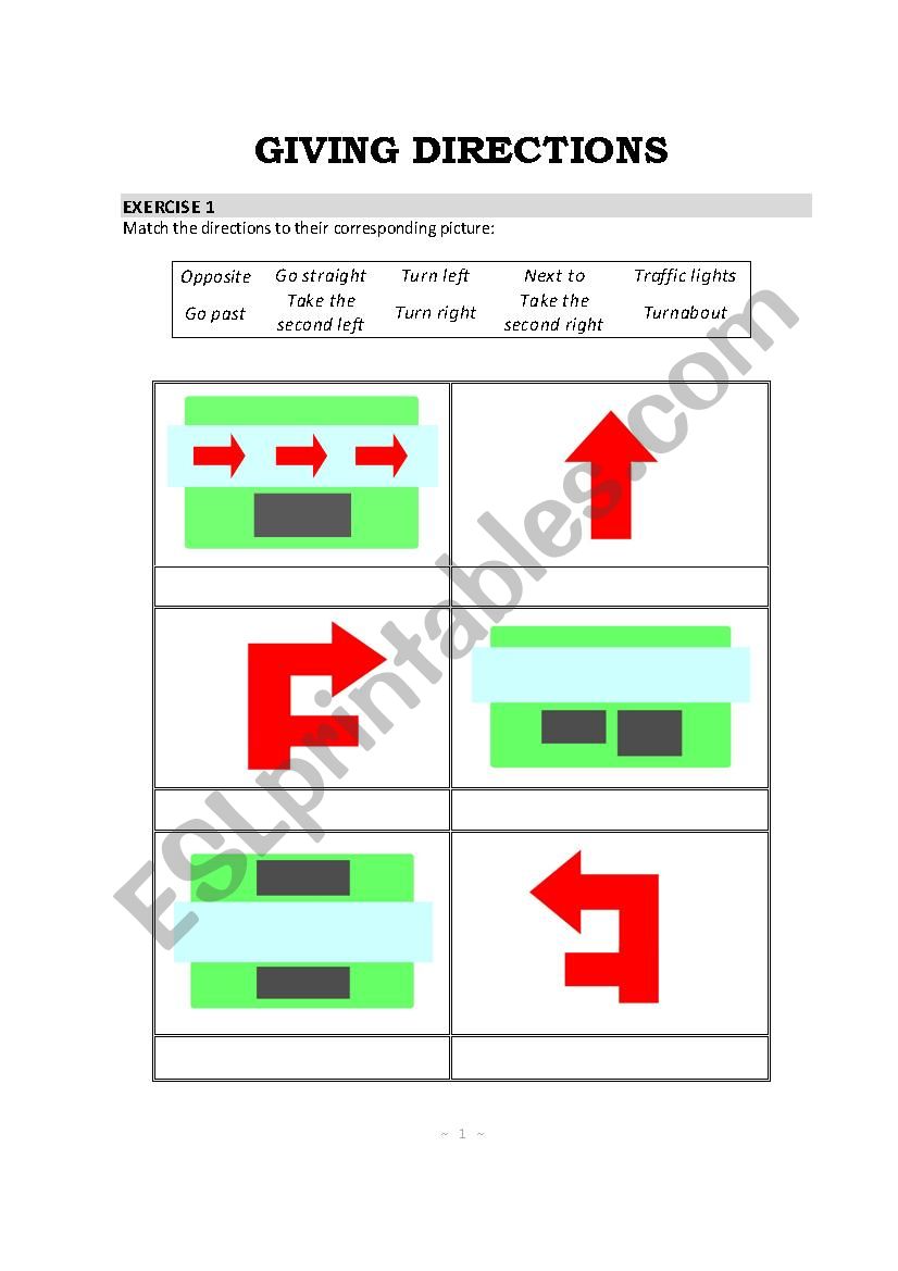 GIVING DIRECTIONS worksheet