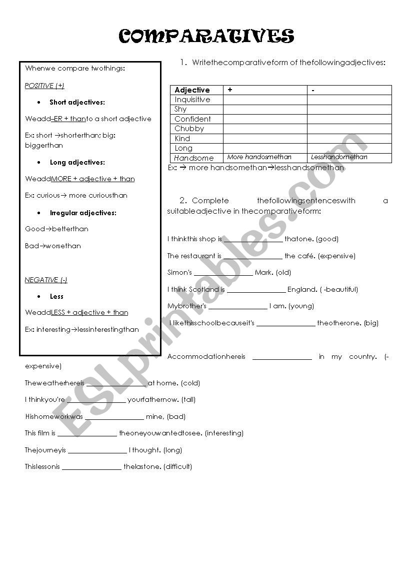 Comparatives worksheet