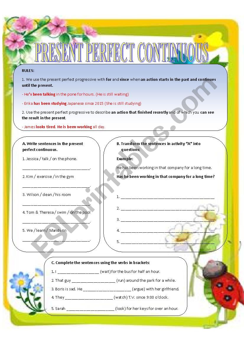 PRESENT PERFECT CONTINUOUS worksheet