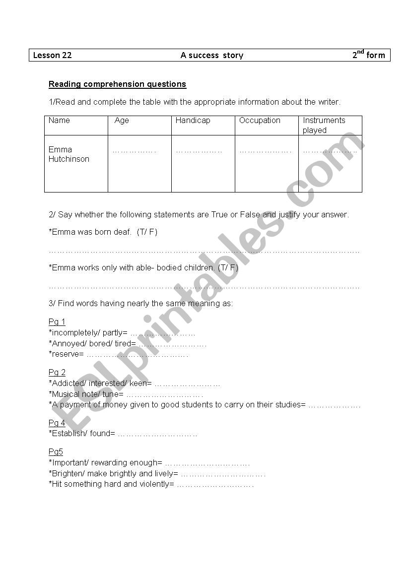 A success story worksheet