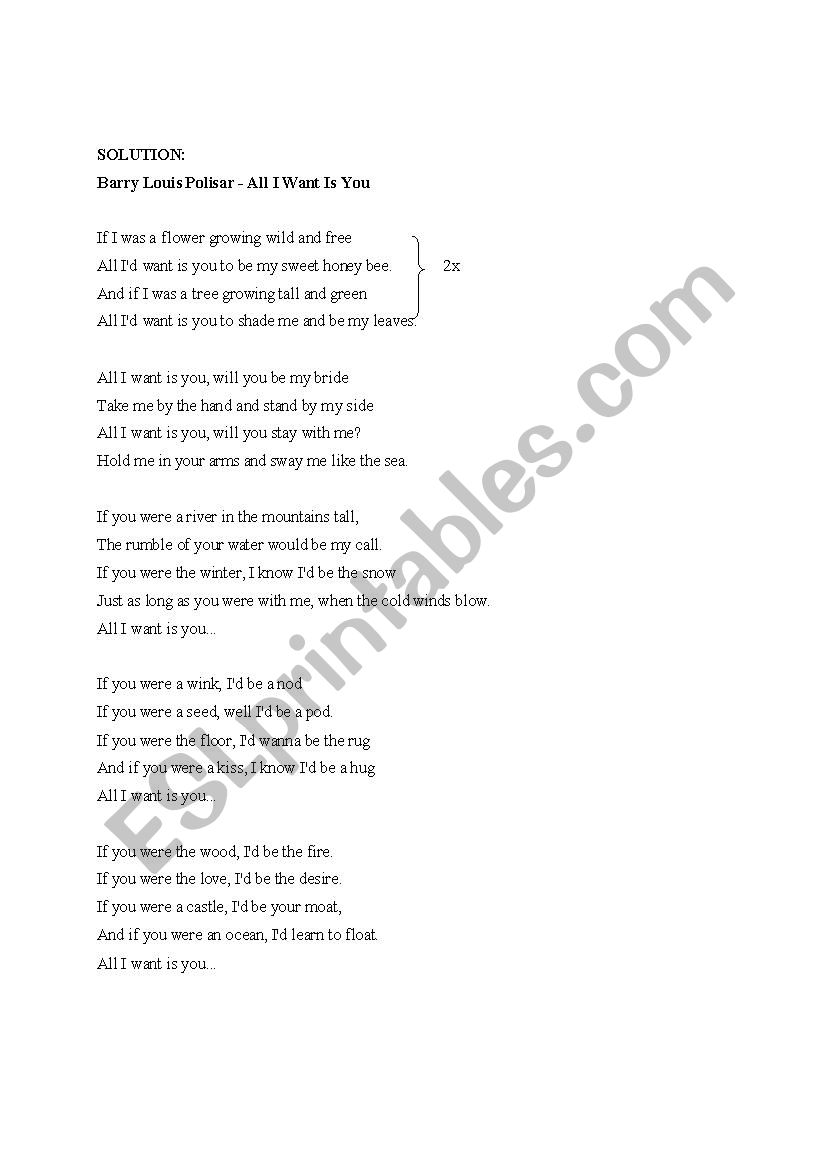 Forming Correct Sentences By Using The 2nd Conditional Form With Song Lyrics Esl Worksheet By Elsonne