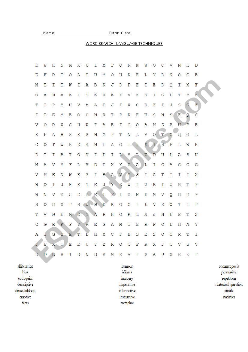 Language Techniques Word Search