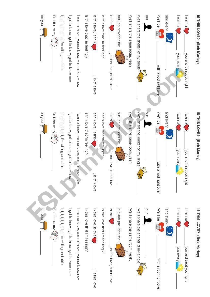 Is This Love? By Bob Marley worksheet