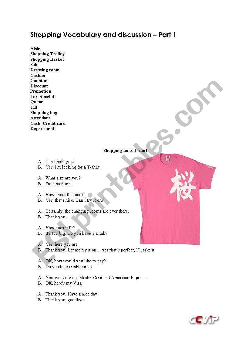 Shopping worksheet