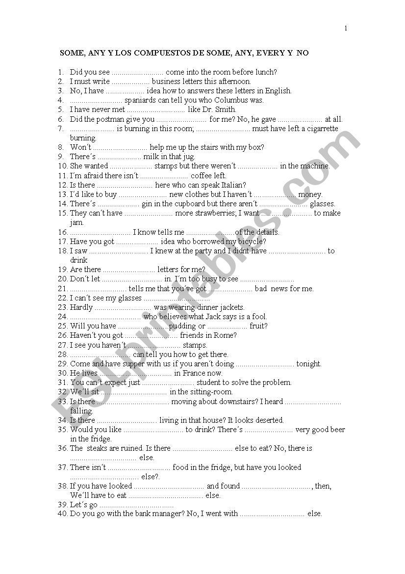 Compounds Some Any No ESL Worksheet By Villablino