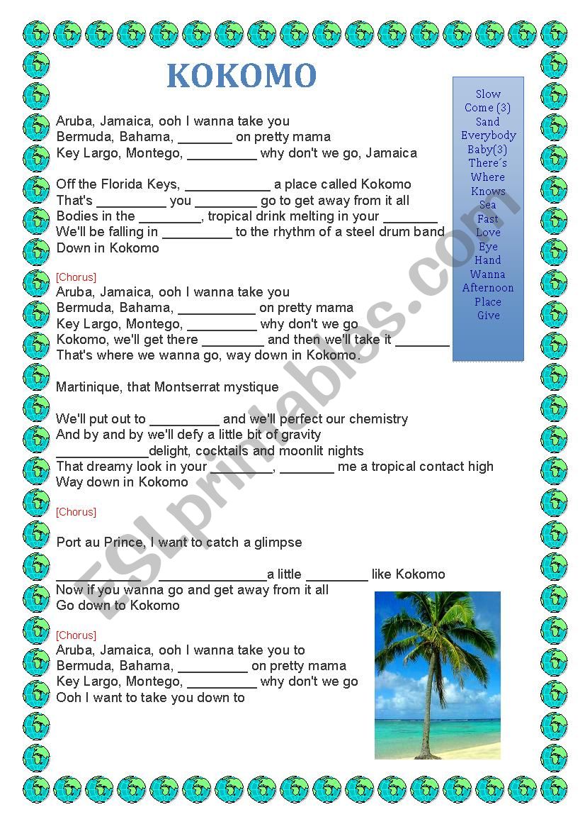 Kokomo worksheet