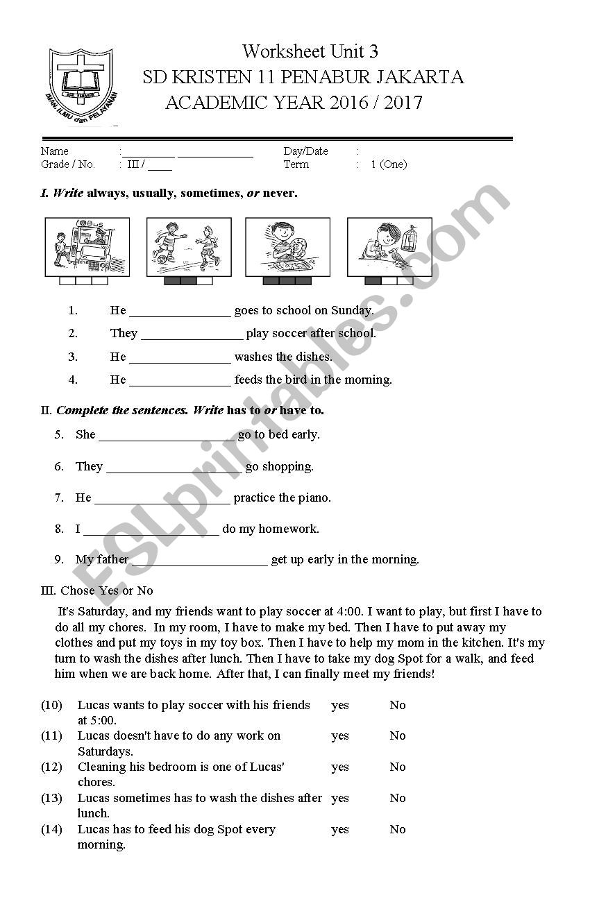 adverb of frequency worksheet