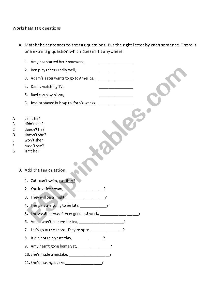 Tag questions worksheet