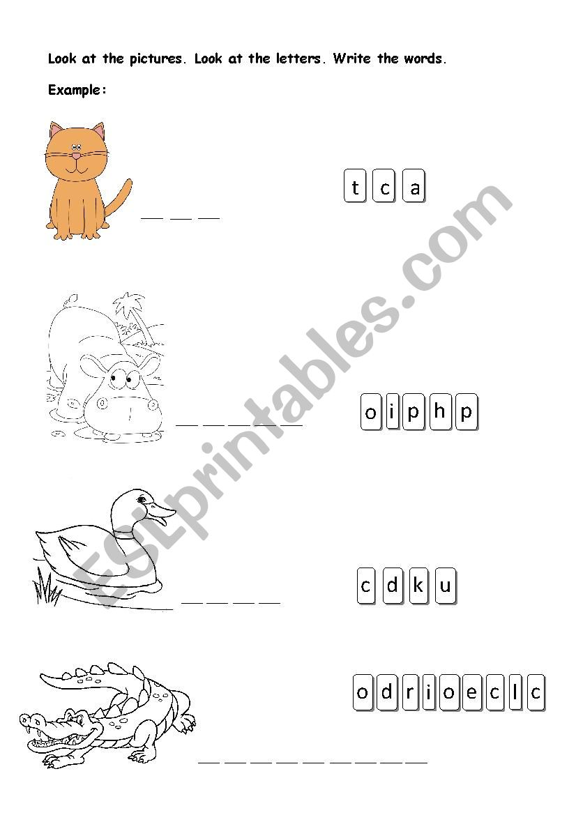 Jumbled letters ANIMALS worksheet