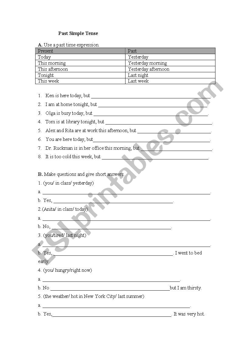 past simple worksheet