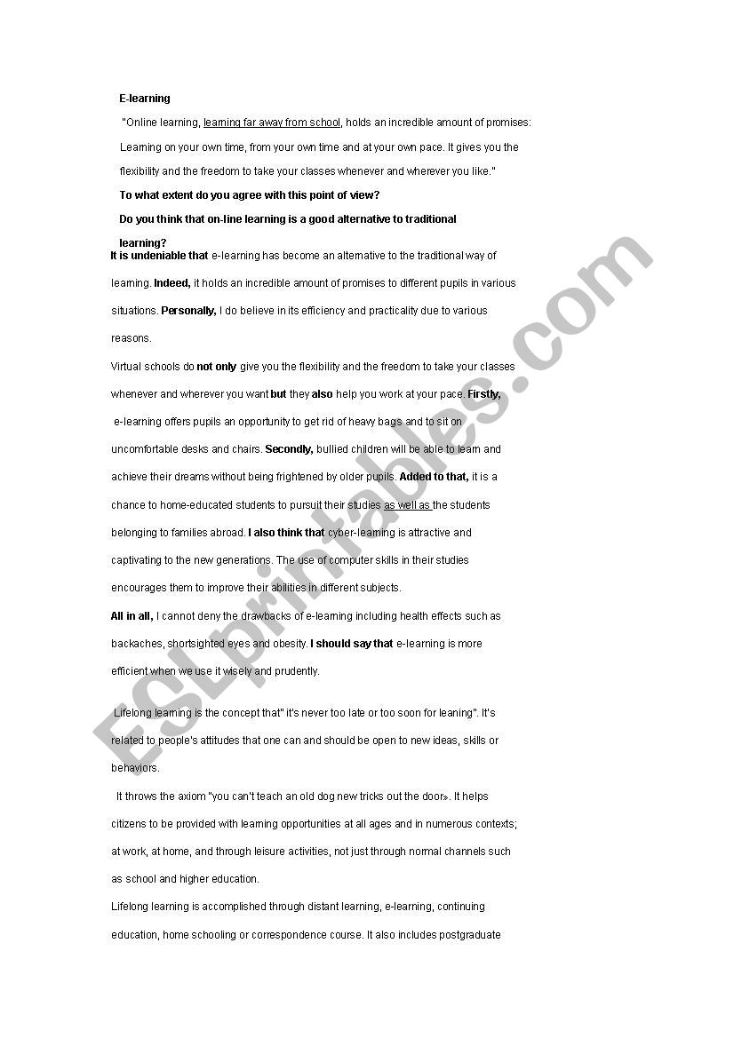 essay about e_ learning for bac students