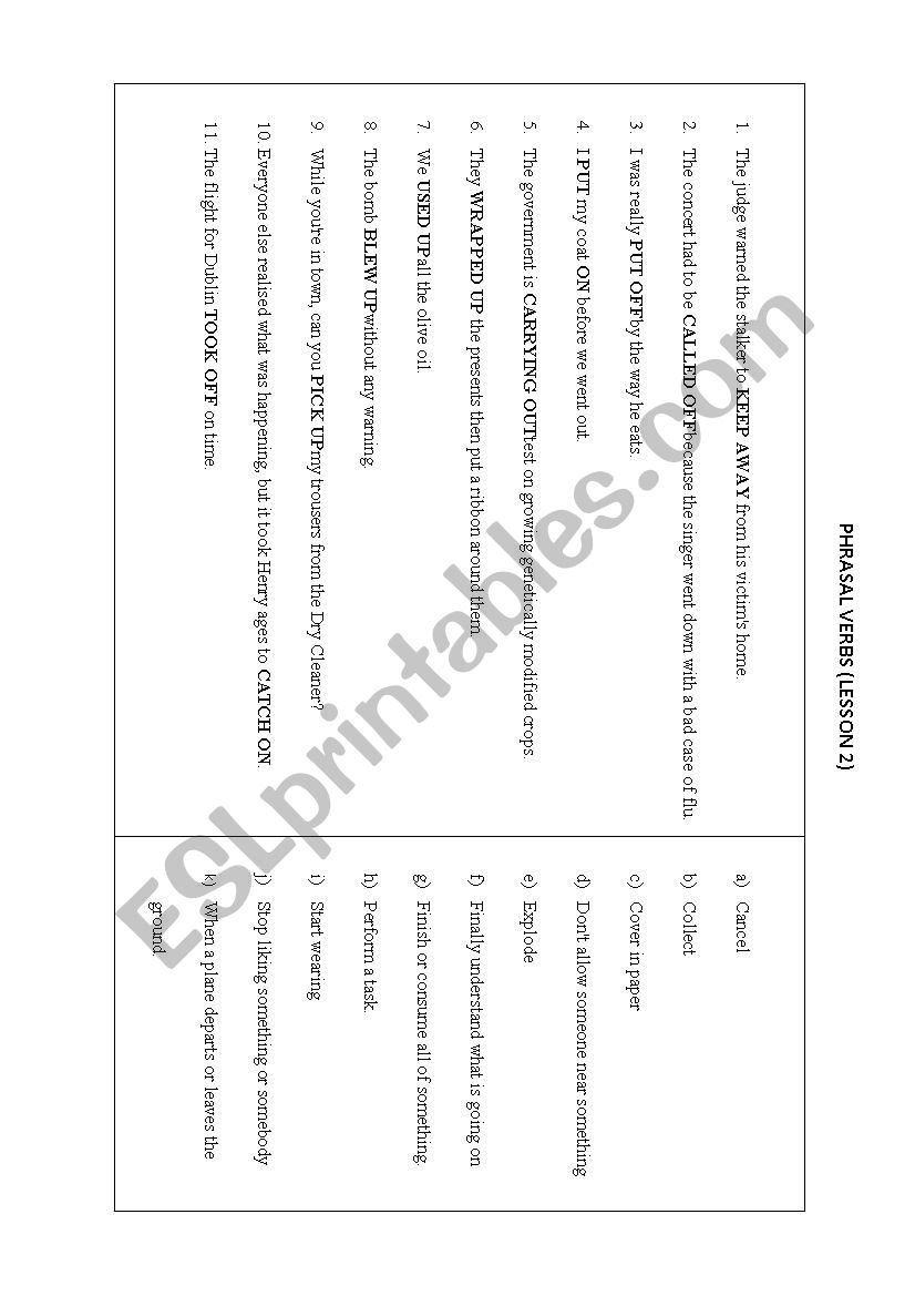 Match these Phrasal Verbs worksheet