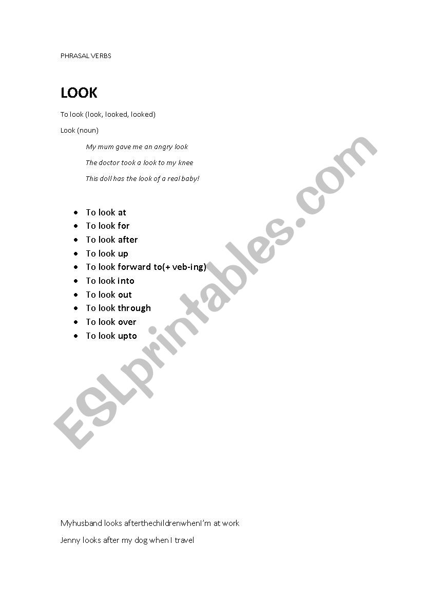 Look - Phrasal Verb worksheet