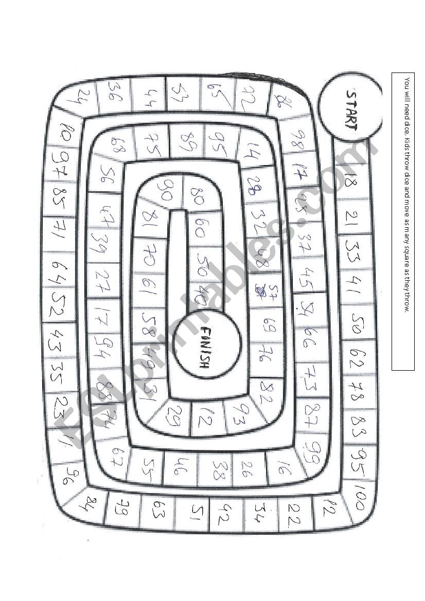 1-100 Numbers (game) worksheet