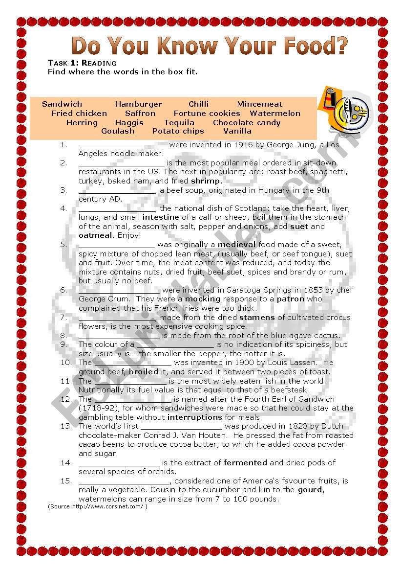 Do You Know Your Food? worksheet