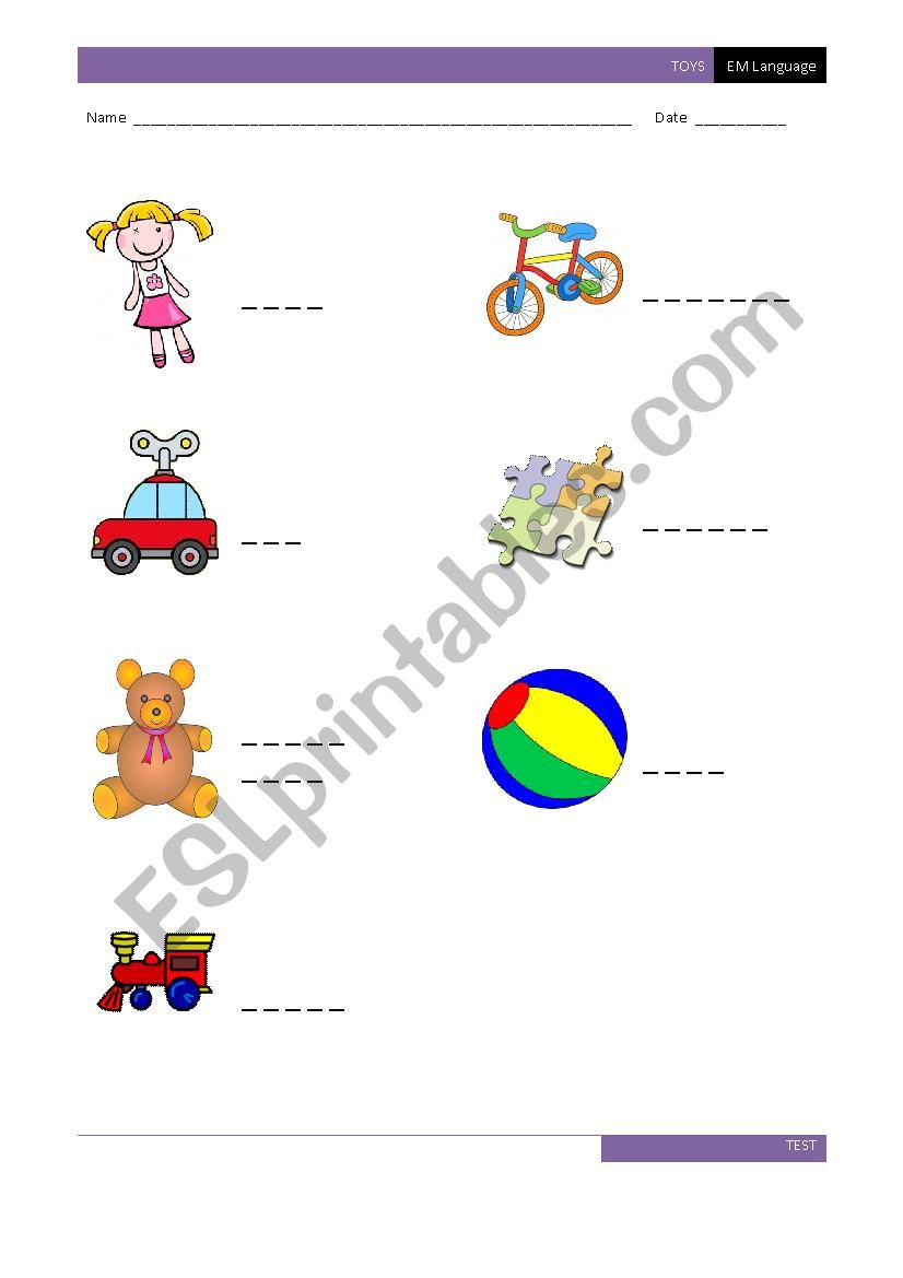 Toys worksheet