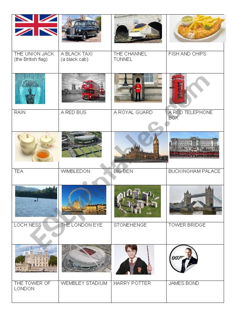 Game : Symbols of the UK worksheet