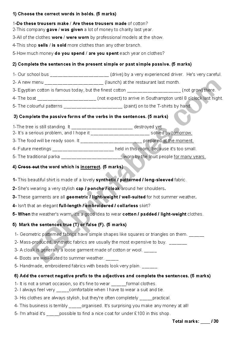 test active passive worksheet