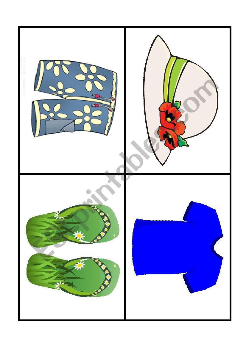 Clothes, clothing mini cards worksheet