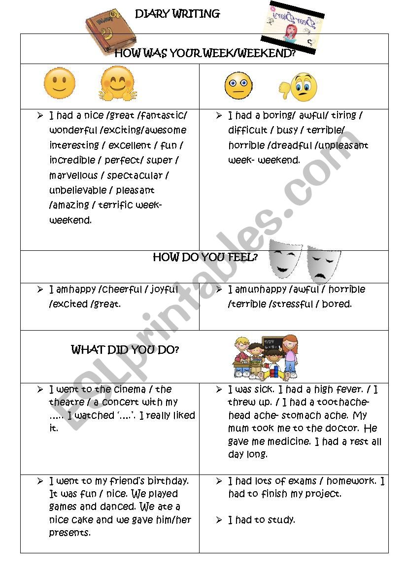 diaryjournal writing esl worksheet by guveri