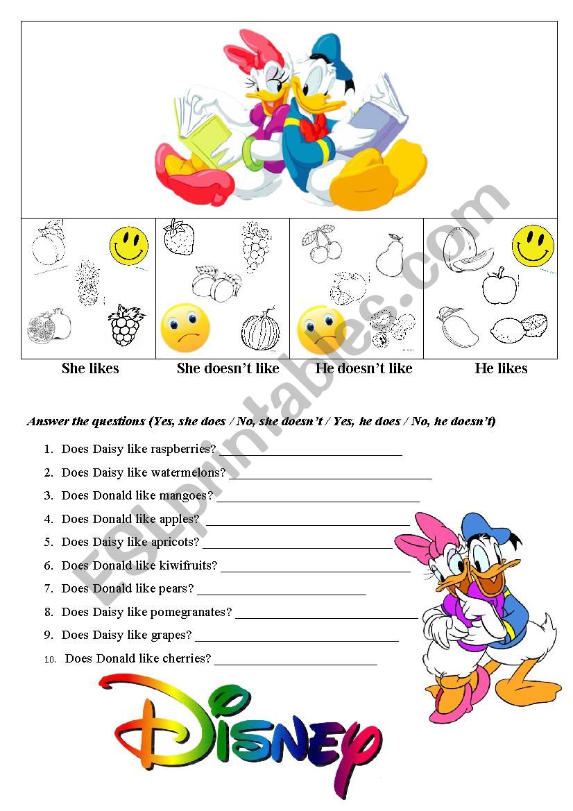 Favourite fruits with Disney worksheet