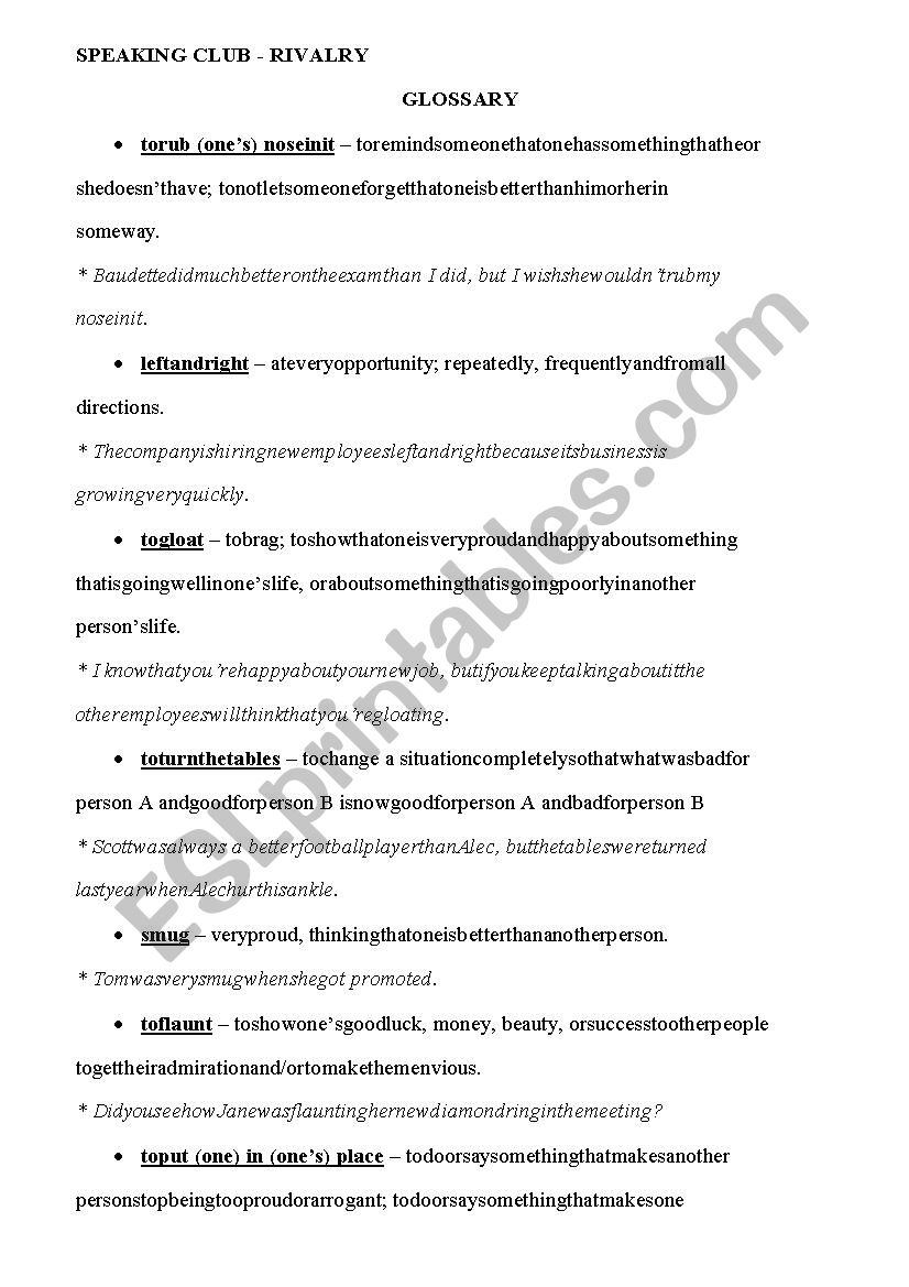 Rivalry worksheet