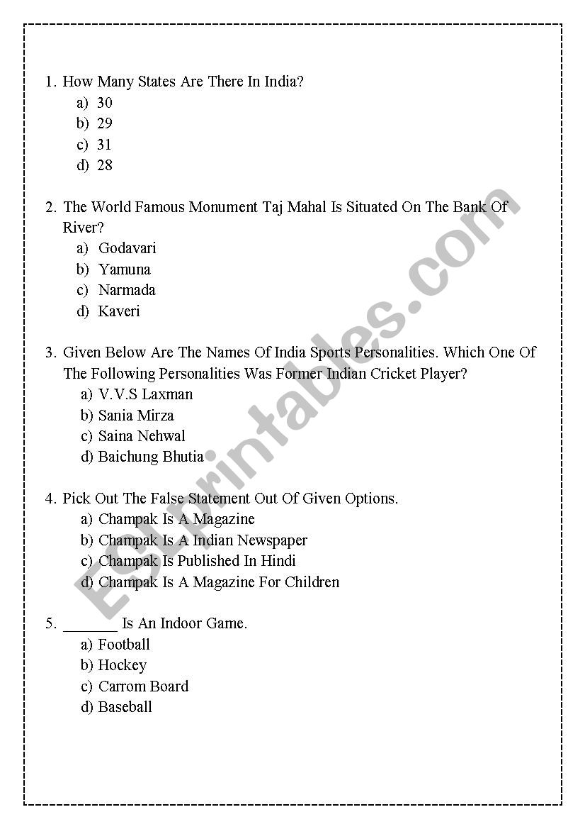 GK MCQ worksheet