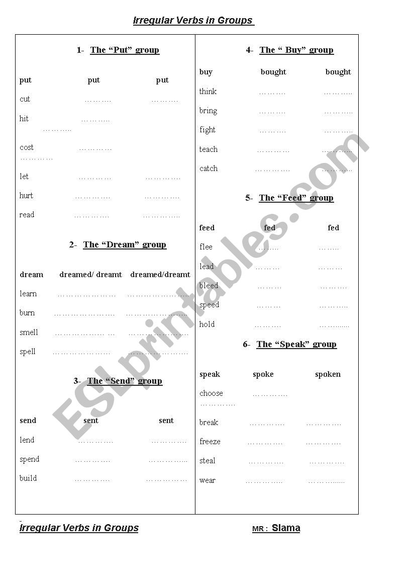 irregular verbs in groups worksheet